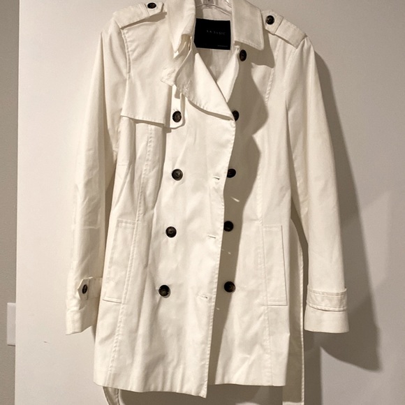 Zara White Trench Coat Jacket Banana Republic MK Kors H&M J Crew Loft M/L 6/8 - Picture 8 of 13